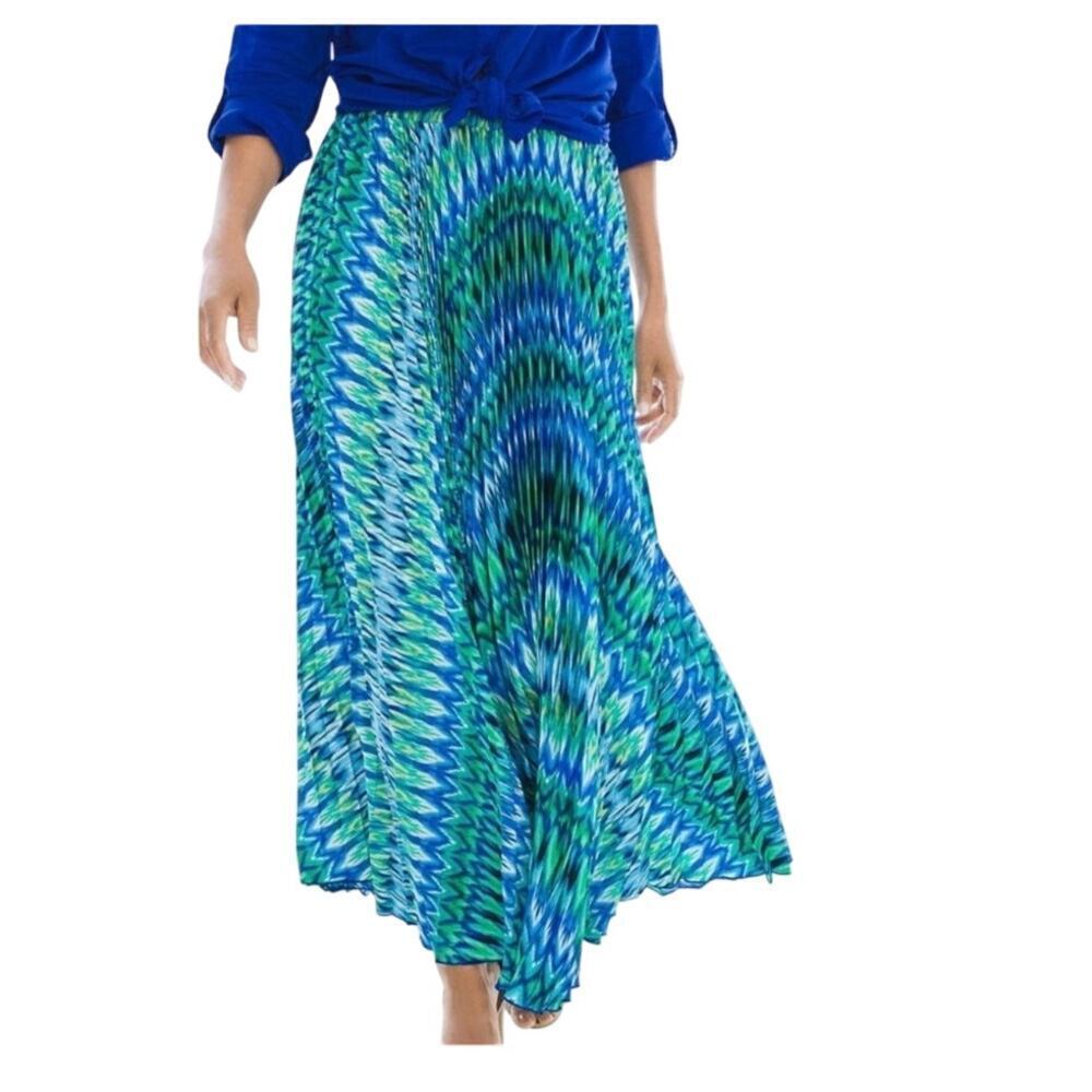 Chico’s Blue Green Teal Printed Maxi Skirt New With Tags Peacock